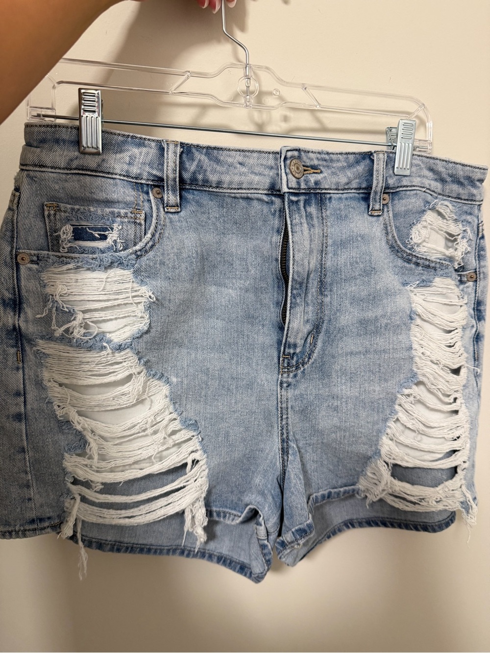 American Eagle Outfitters Light Blue Distressed Denim Shorts